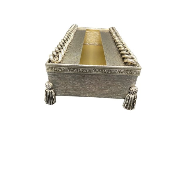 Vintage Chain and Tassel Tissue Box Cover Silver MCM Hollywood Regency - Picture 5 of 14